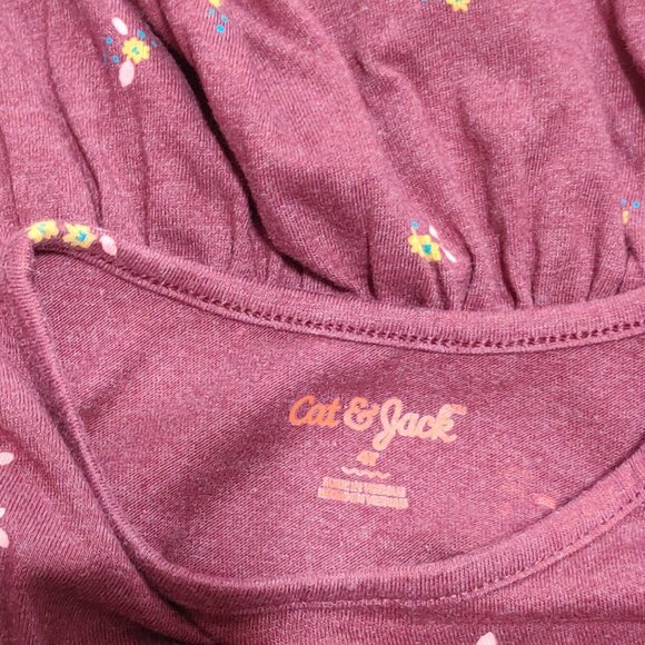 Cat & Jack Girls 4T Heathered Maroon Long Sleeve Dress Floral Print Cotton Kids - Picture 5 of 6